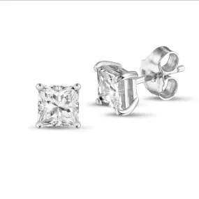 2.00 quilates pendientes solitario diamante talla princesa en oro blanco 