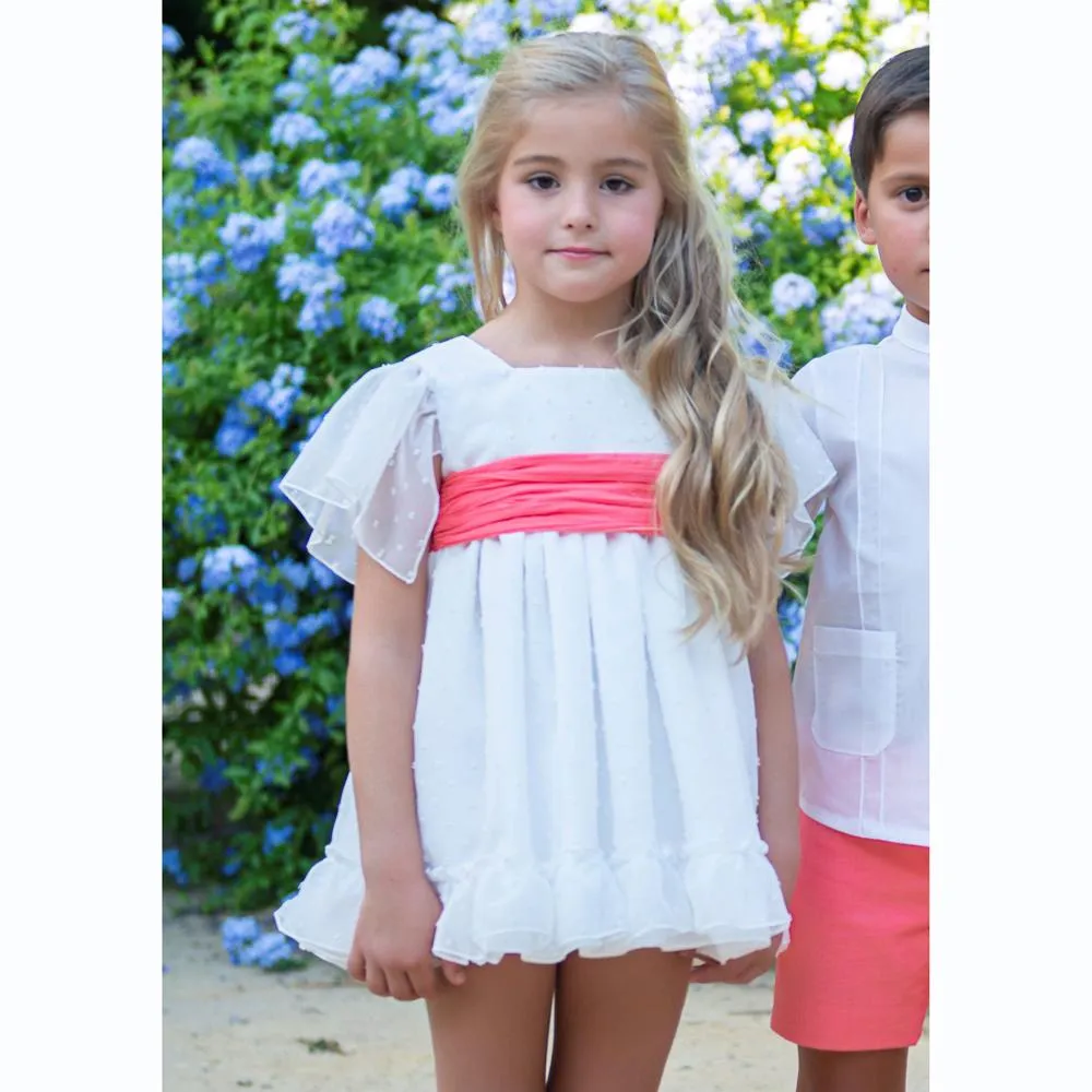 A Vestido niña ceremonia fajin coral R180958
