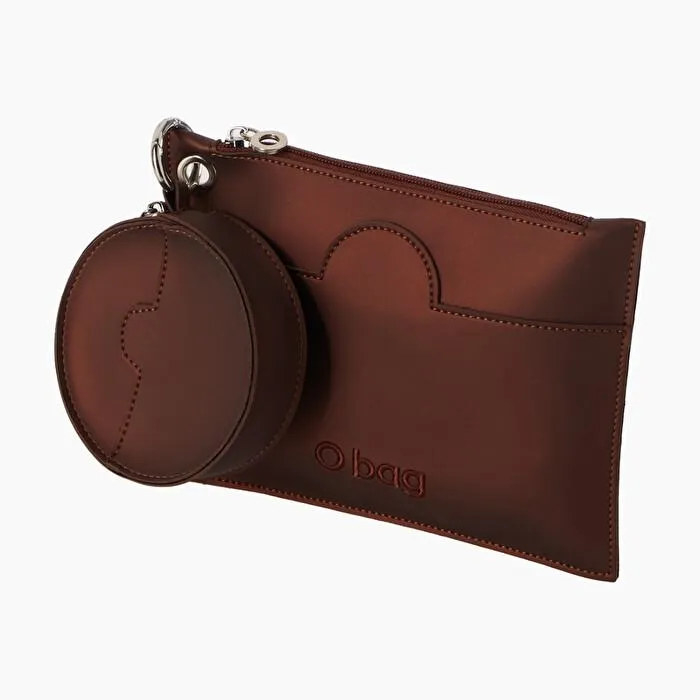 Bipochette de tejido de goma marrón oscuro metal O tricky