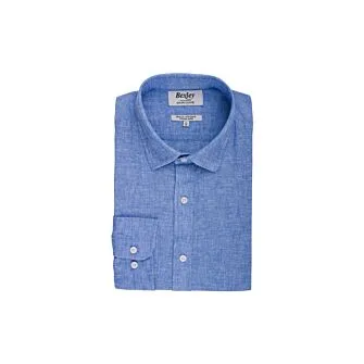BLUE CHAMBRAY & OCEAN COTTON LINEN SHIRT  SILBERT