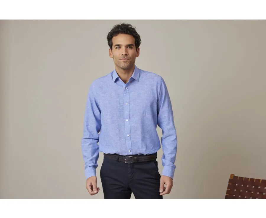 BLUE CHAMBRAY & OCEAN COTTON LINEN SHIRT  SILBERT