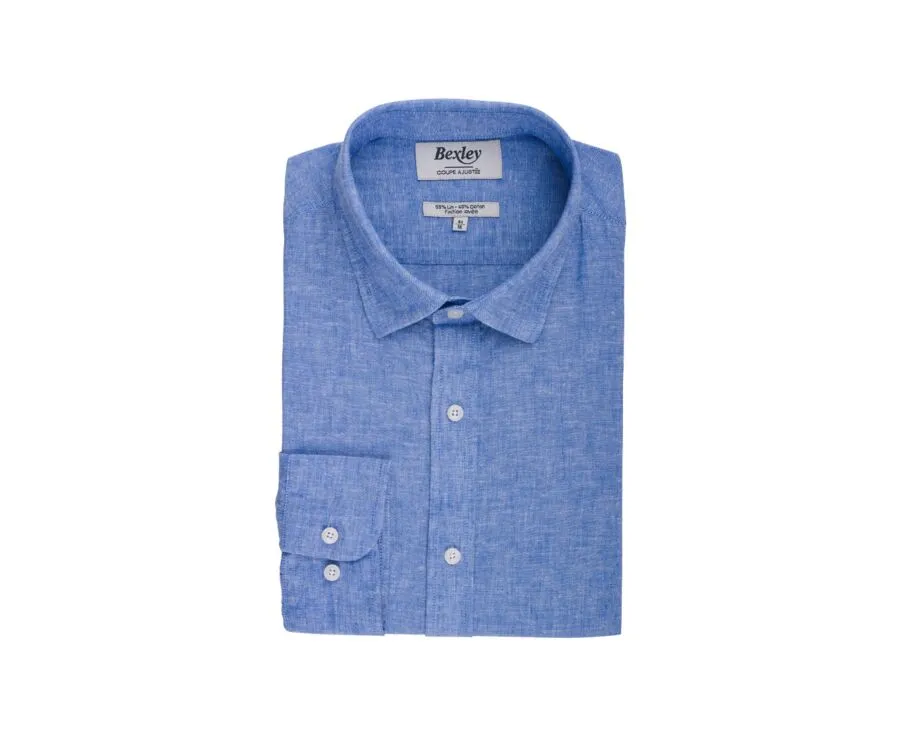 BLUE CHAMBRAY & OCEAN COTTON LINEN SHIRT  SILBERT