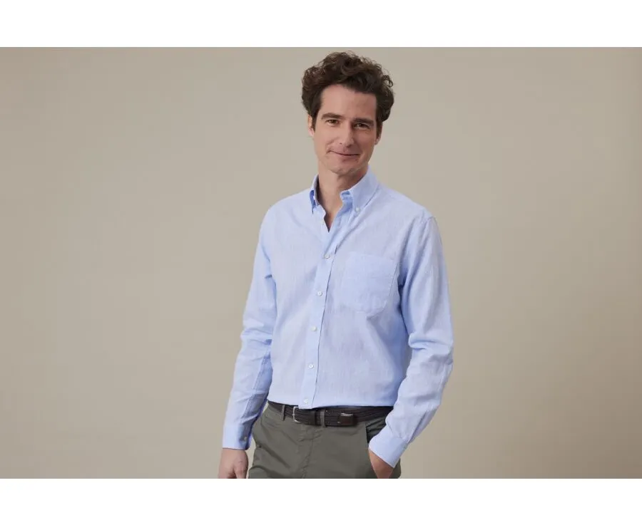 BLUE CHAMBRAY LONG SLEEVE COTTON LINEN SHIRT  COLTEN