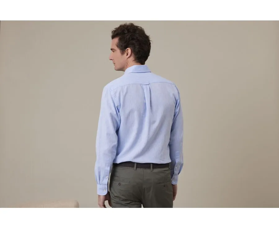 BLUE CHAMBRAY LONG SLEEVE COTTON LINEN SHIRT  COLTEN