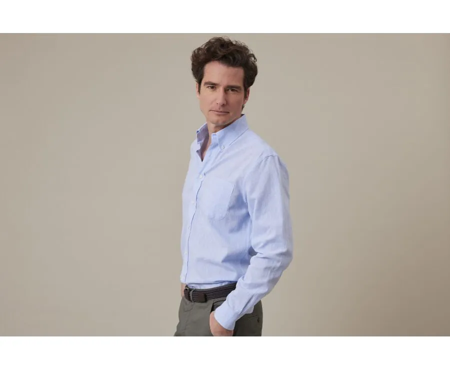 BLUE CHAMBRAY LONG SLEEVE COTTON LINEN SHIRT  COLTEN