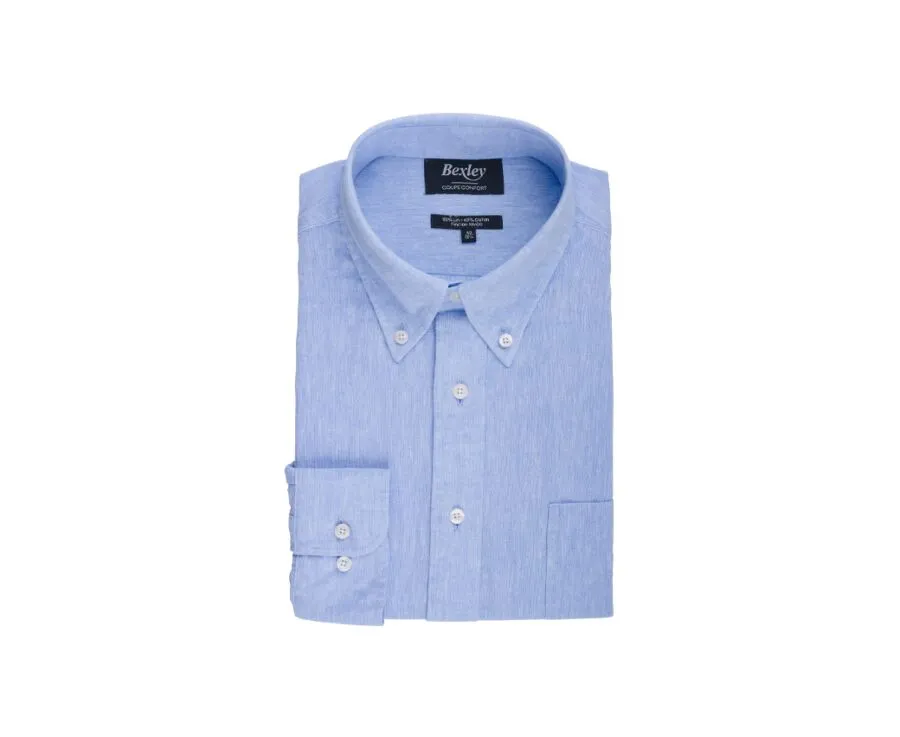 BLUE CHAMBRAY LONG SLEEVE COTTON LINEN SHIRT  COLTEN