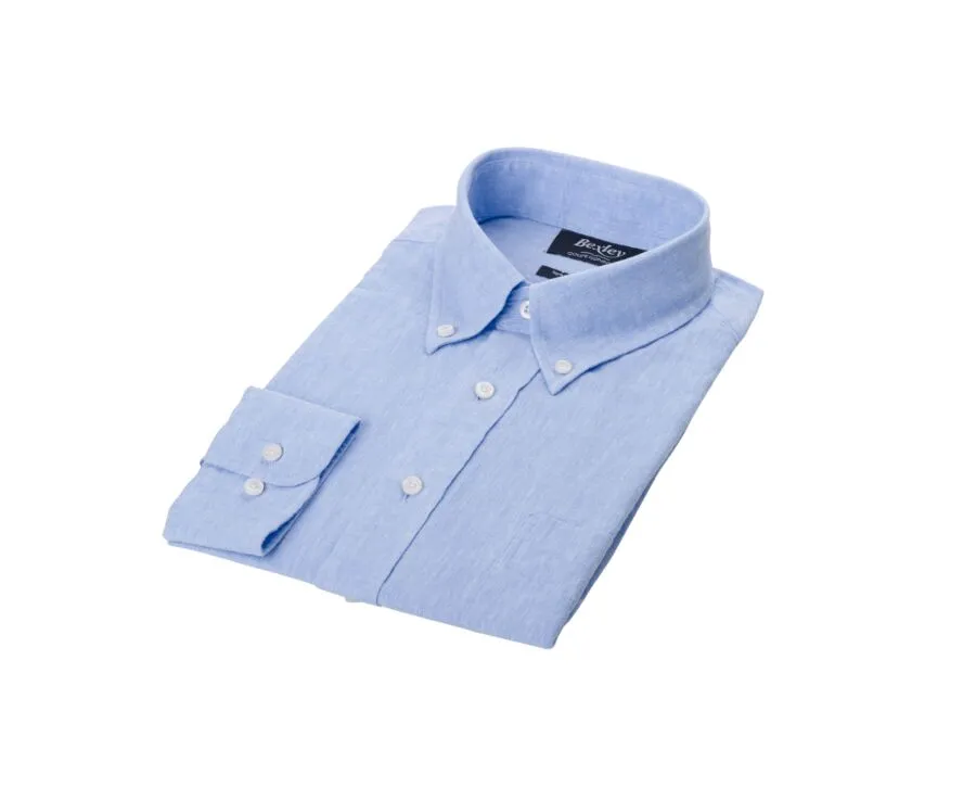 BLUE CHAMBRAY LONG SLEEVE COTTON LINEN SHIRT  COLTEN