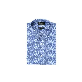 BLUE COTTON SHIRT WITH WHITE FLOWER PRINT  FLORANTIN MC