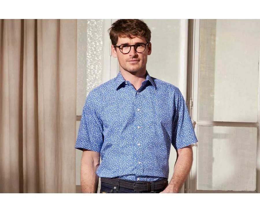 BLUE COTTON SHIRT WITH WHITE FLOWER PRINT  FLORANTIN MC