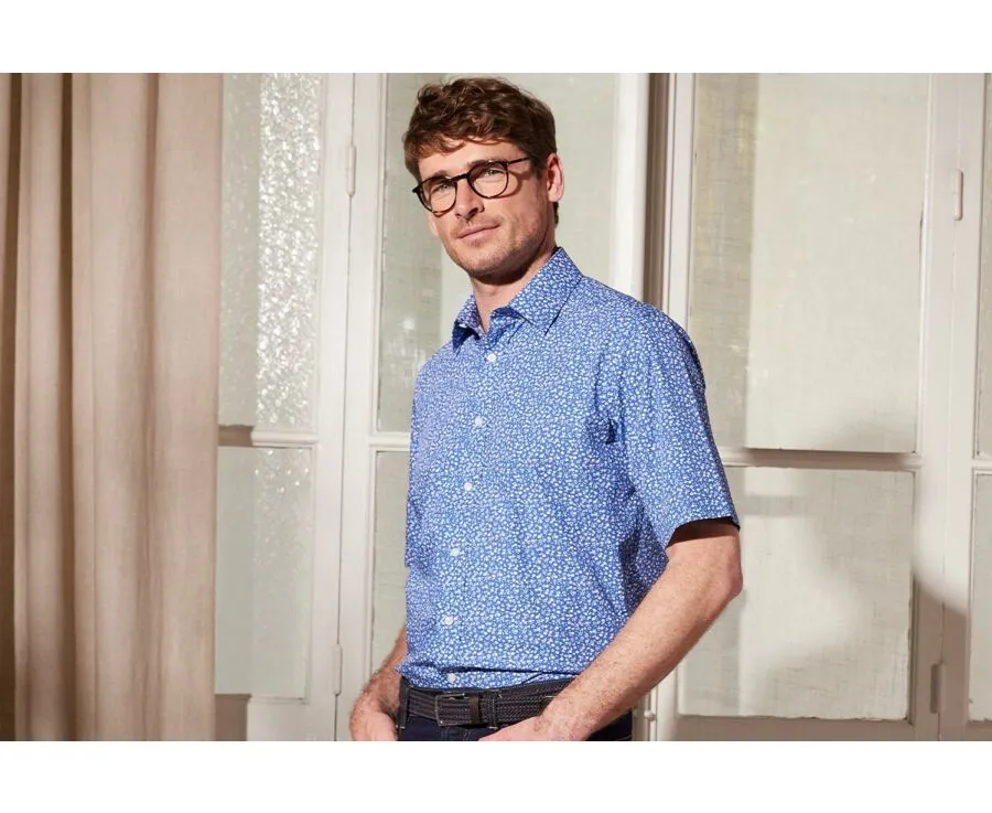 BLUE COTTON SHIRT WITH WHITE FLOWER PRINT  FLORANTIN MC