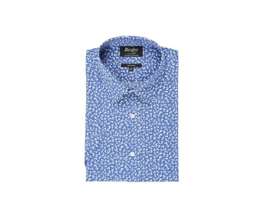 BLUE COTTON SHIRT WITH WHITE FLOWER PRINT  FLORANTIN MC