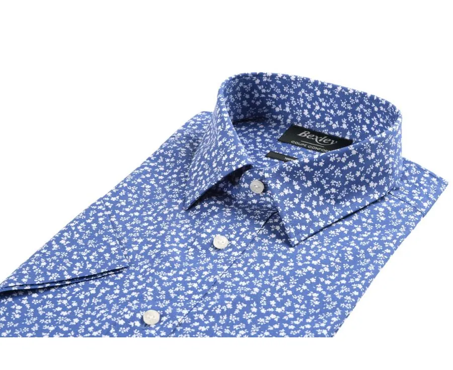 BLUE COTTON SHIRT WITH WHITE FLOWER PRINT  FLORANTIN MC