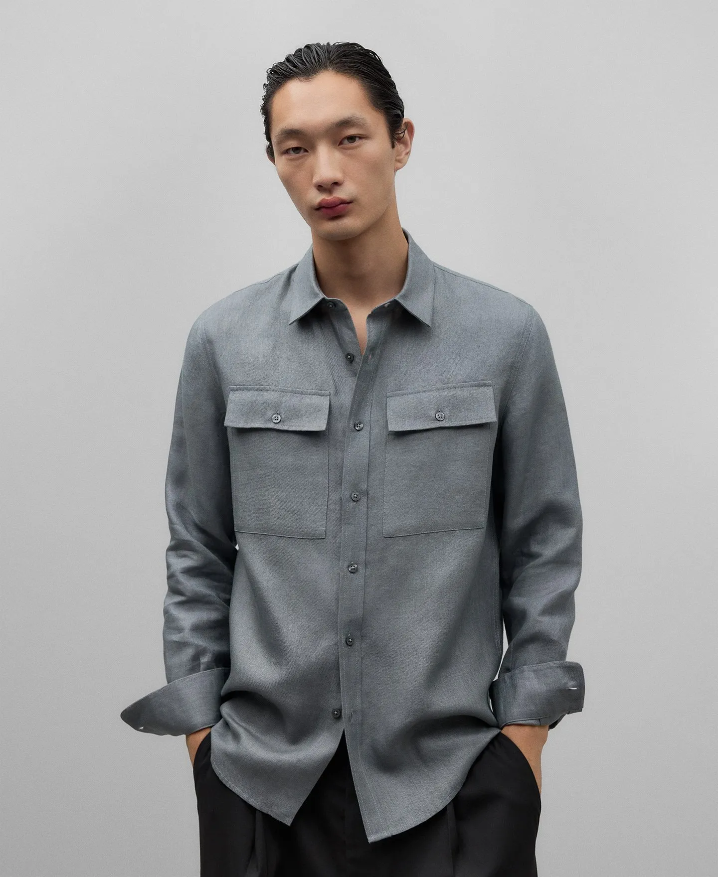Blue linen shirt man