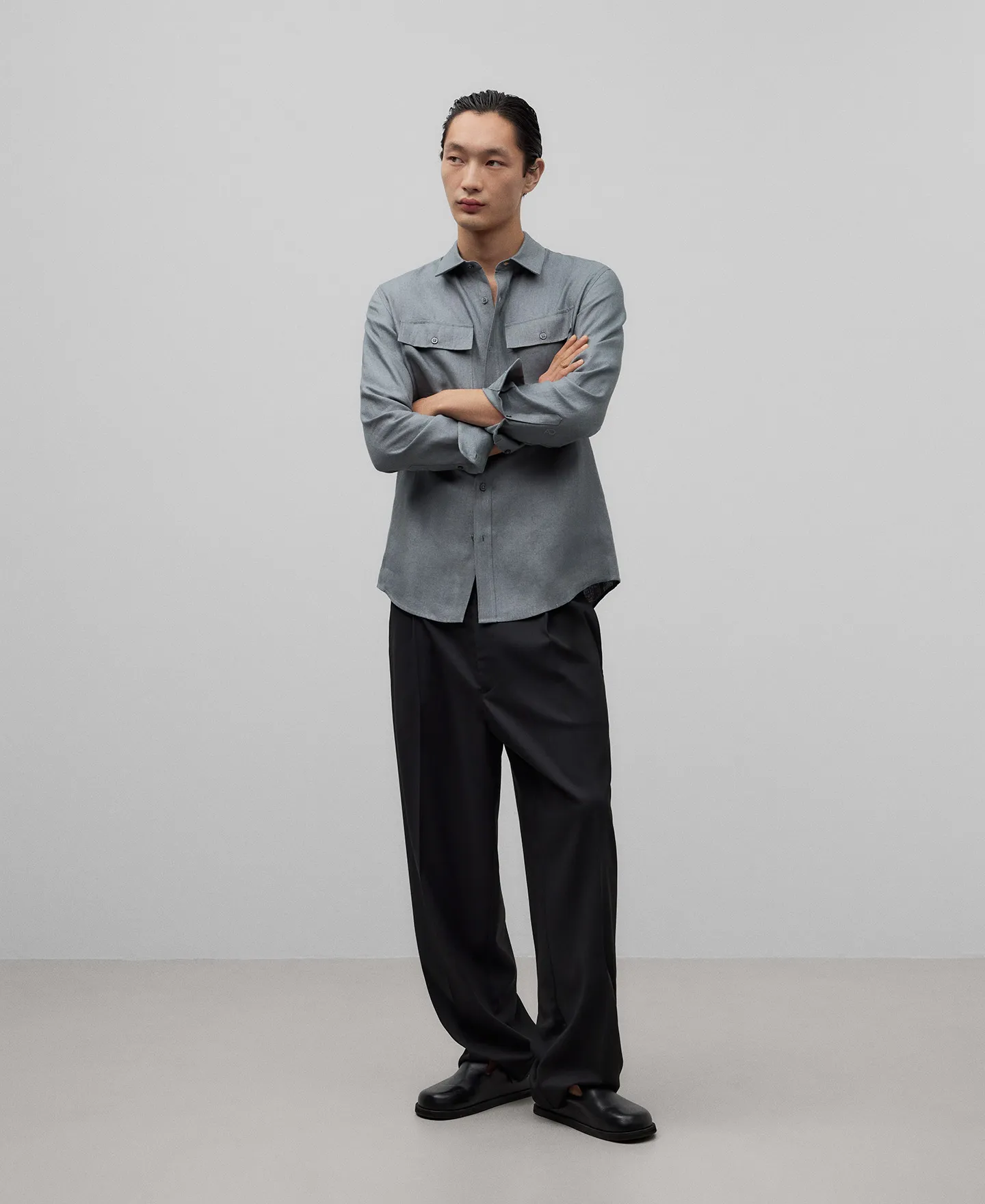 Blue linen shirt man
