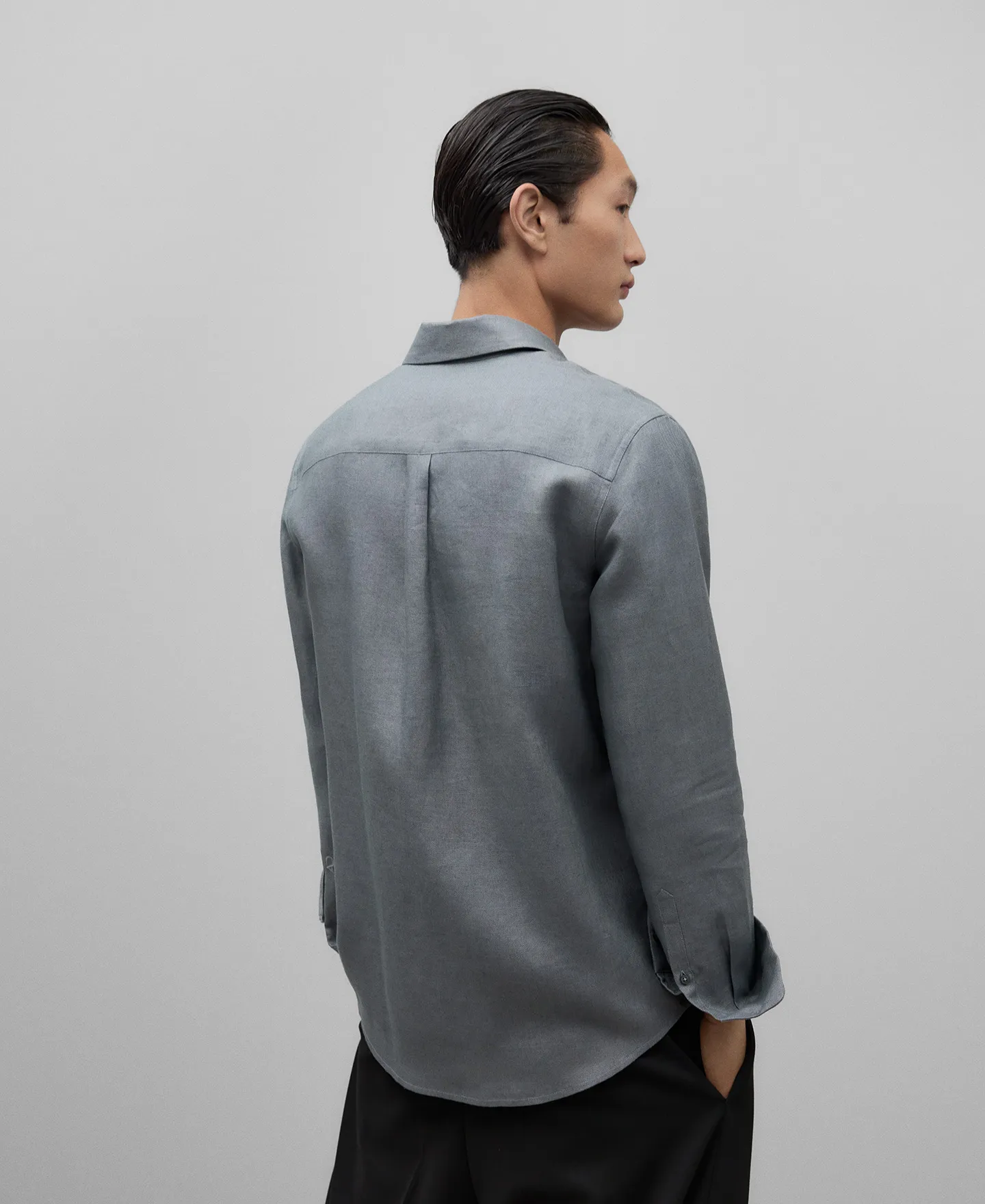 Blue linen shirt man