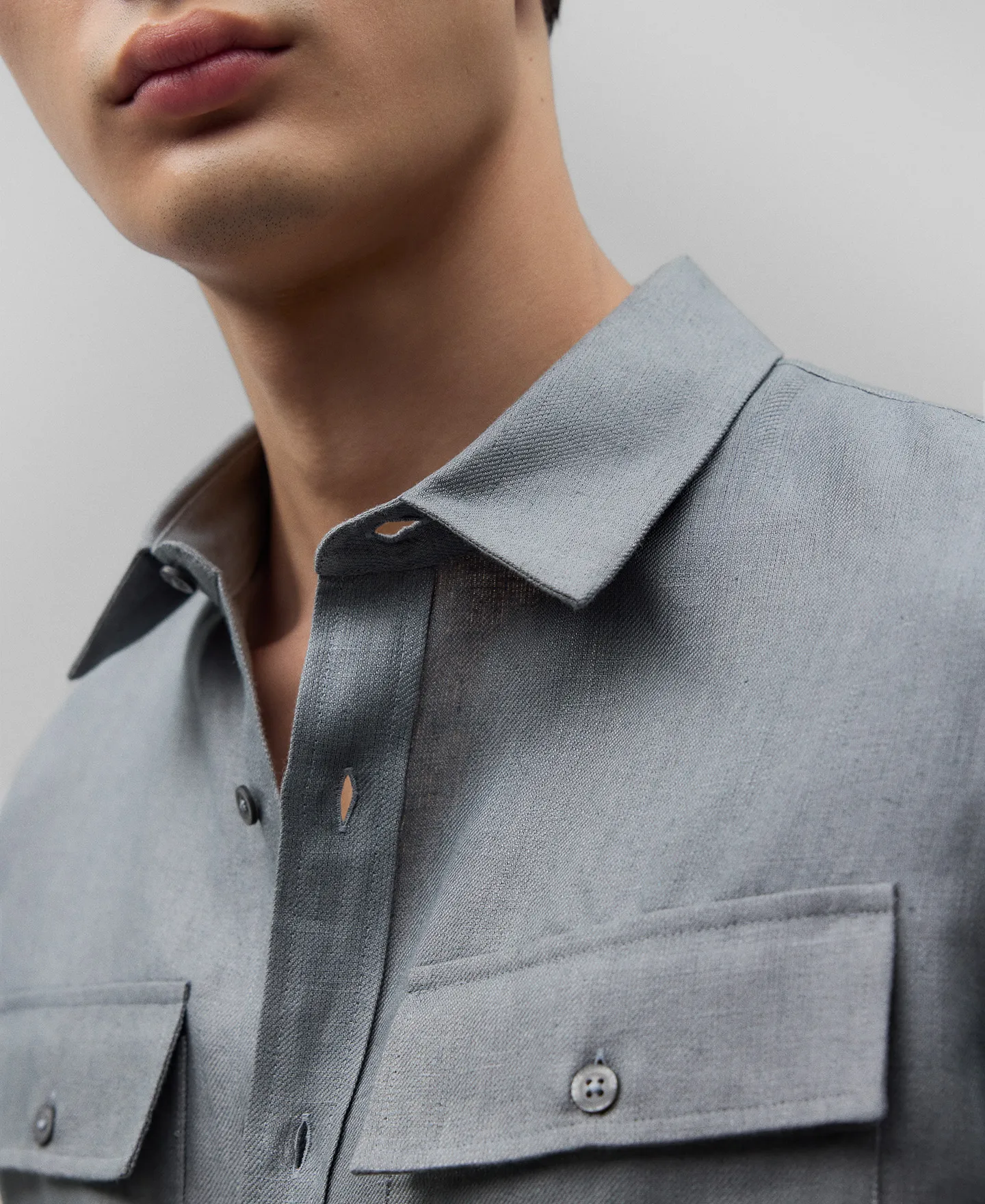Blue linen shirt man