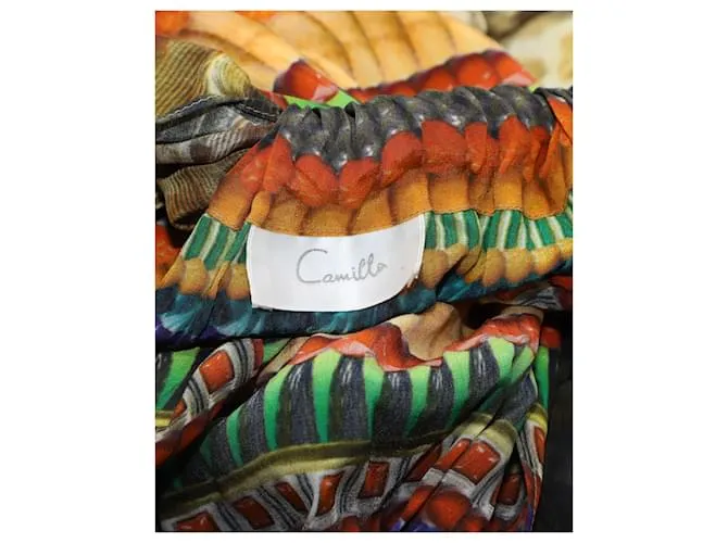 Camilla Maxi Kaftan con estampado de águila y leopardo en seda multicolor 