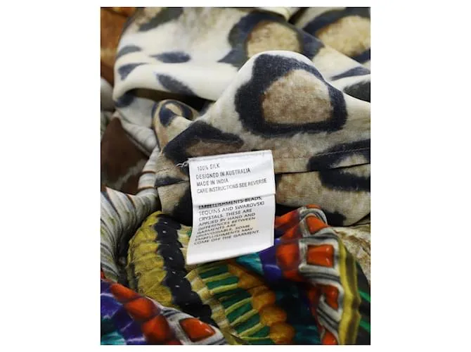 Camilla Maxi Kaftan con estampado de águila y leopardo en seda multicolor 