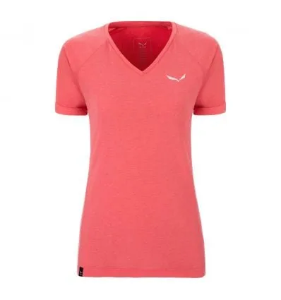 CAMISETA DE MUJER SALEWA PUEZ MEL DRY VNECK (CORAL CALIPSO)