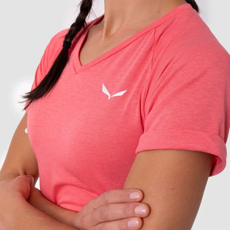 CAMISETA DE MUJER SALEWA PUEZ MEL DRY VNECK (CORAL CALIPSO)