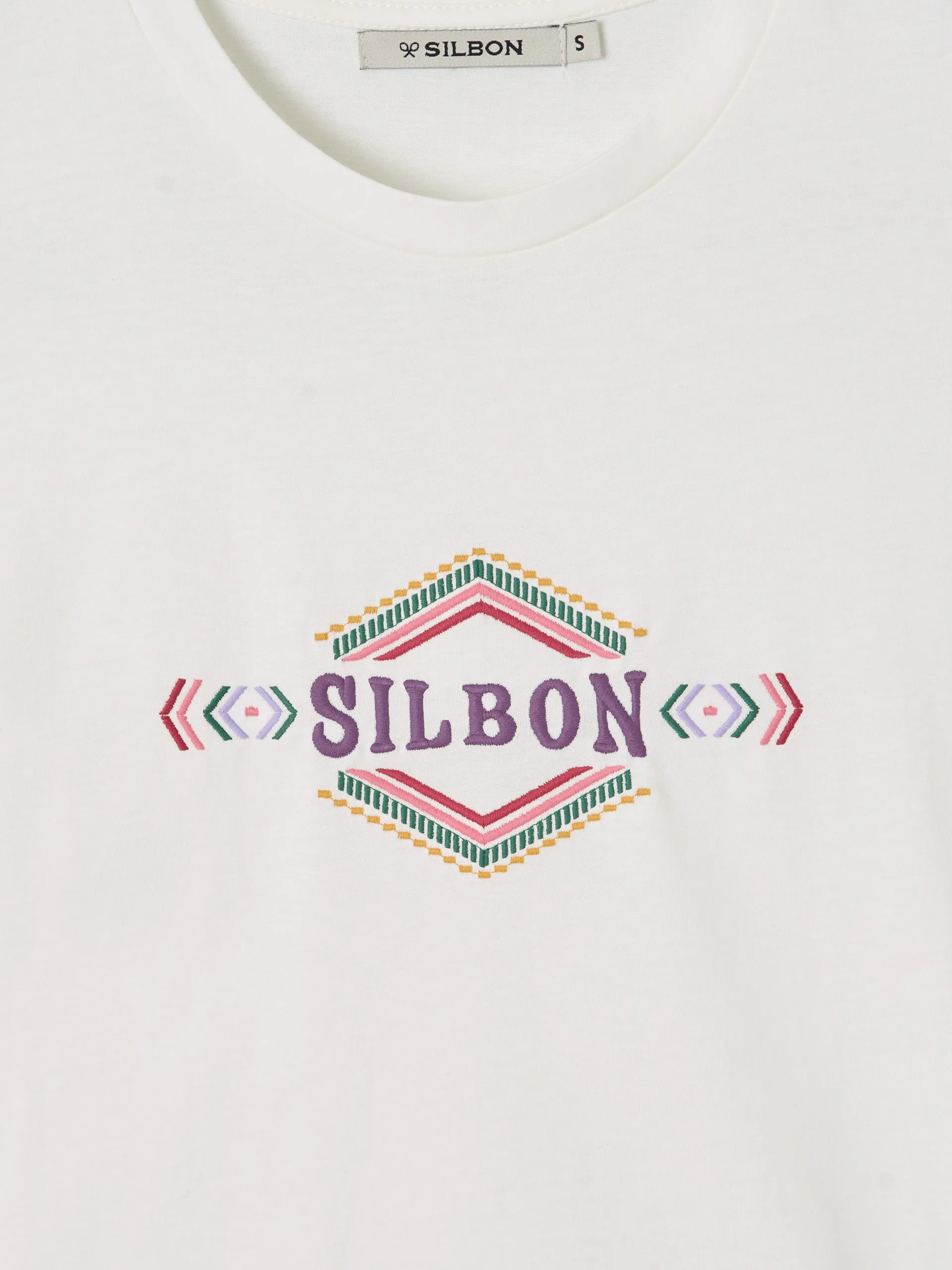 Camiseta woman bordado silbon etnico blanca