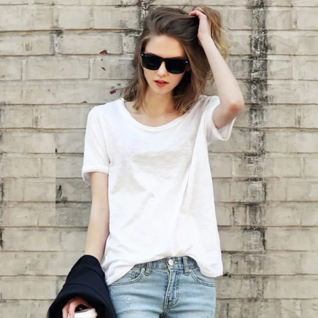 CASUAL SIMPLE SOLID ROUND NECK COTTON SHORT SLEEVE TSHIRT 