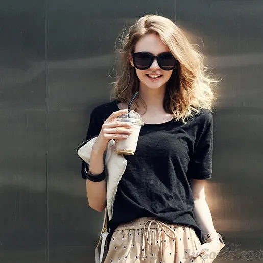 CASUAL SIMPLE SOLID ROUND NECK COTTON SHORT SLEEVE TSHIRT 