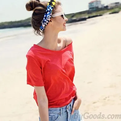 CASUAL SIMPLE SOLID ROUND NECK COTTON SHORT SLEEVE TSHIRT 