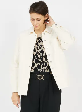 Chaqueta de mezcla de algodón con cuello clásico de canalé en beige