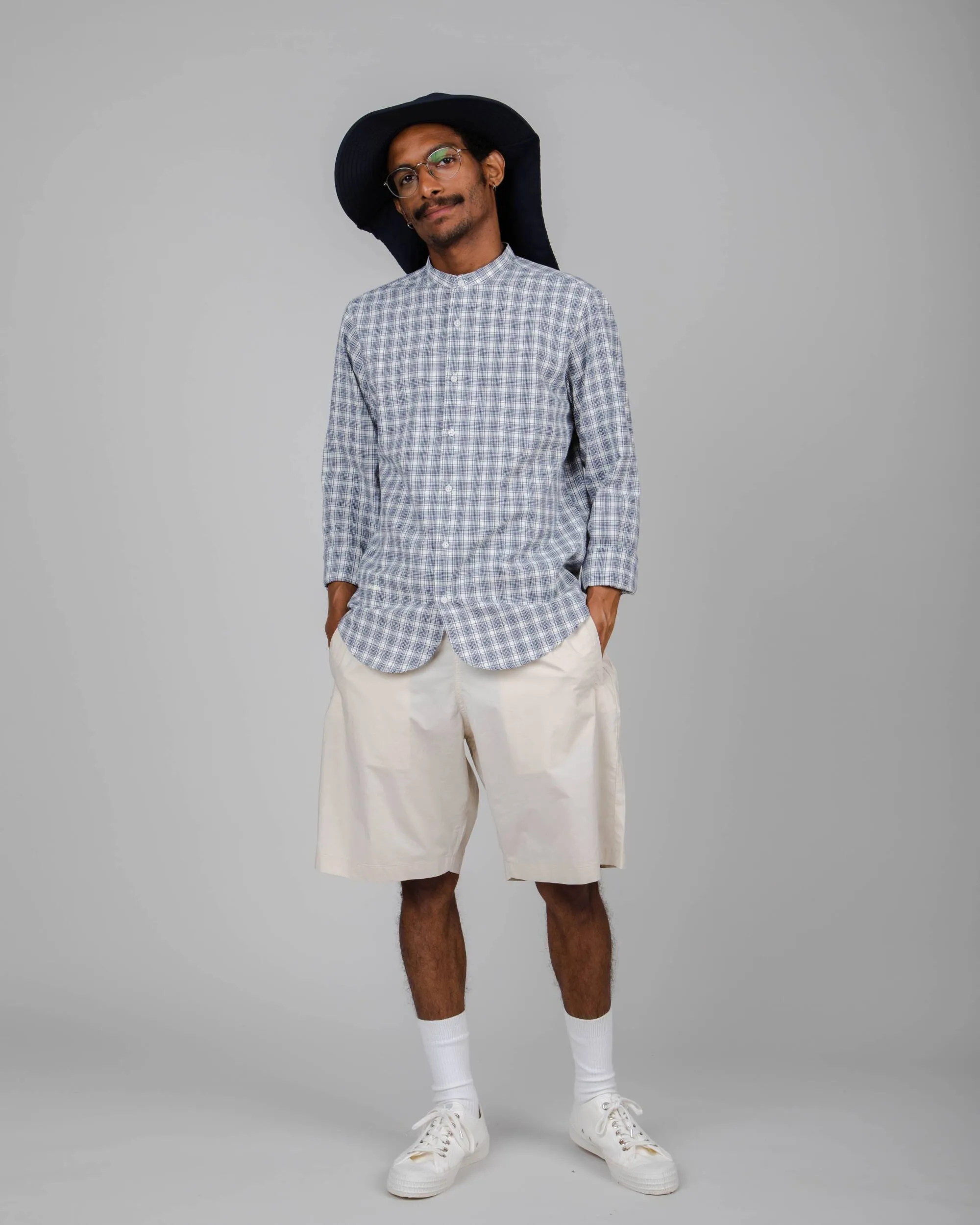 Check Regular Mao Shirt White