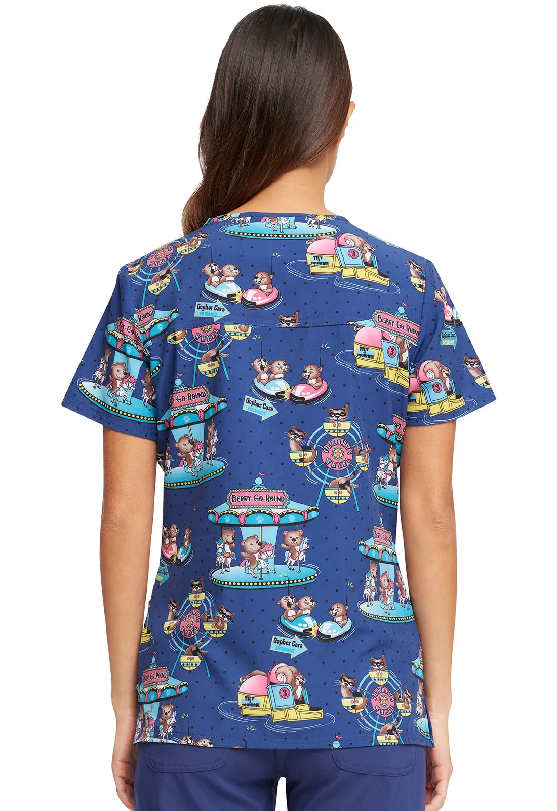 CHEROKEE VNECK PRINT TOP IN CARNIVAL CRITTERS