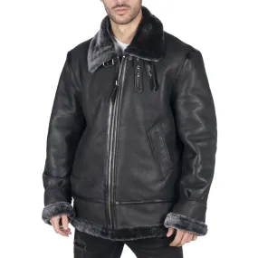 Cuero de oveja para hombres b3 chaqueta de aviador volador pelaje gris negro