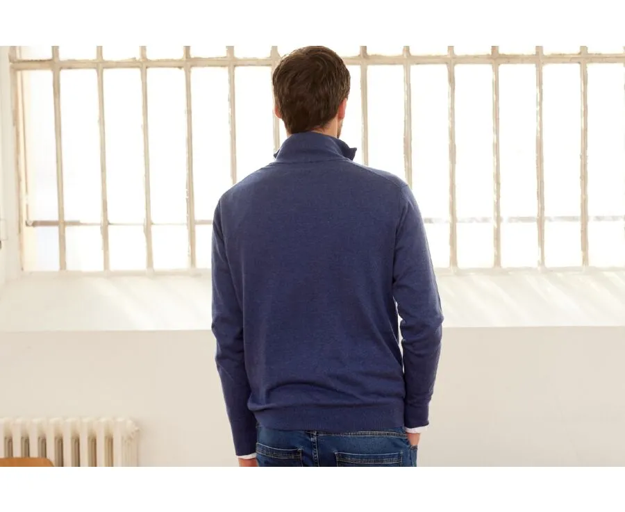 DARK BLUE MELANGE ORGANIC COTTON/CASHMERE HALFZIP THIN JUMPER  VLAD