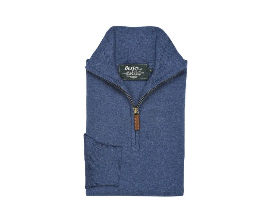 DARK BLUE MELANGE ORGANIC COTTON/CASHMERE HALFZIP THIN JUMPER  VLAD
