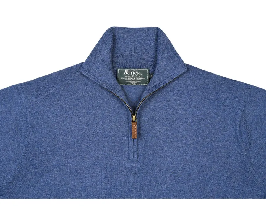 DARK BLUE MELANGE ORGANIC COTTON/CASHMERE HALFZIP THIN JUMPER  VLAD