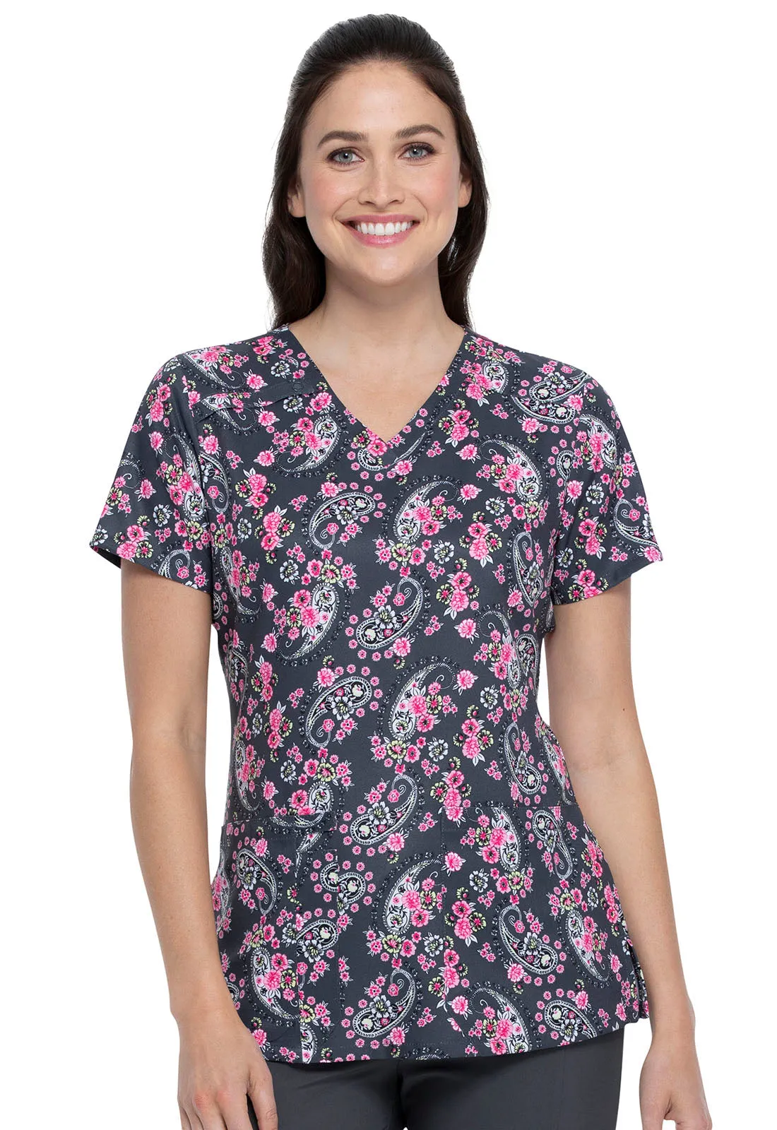 DICKIES VNECK TOP IN CRAZY FOR PAISLEY