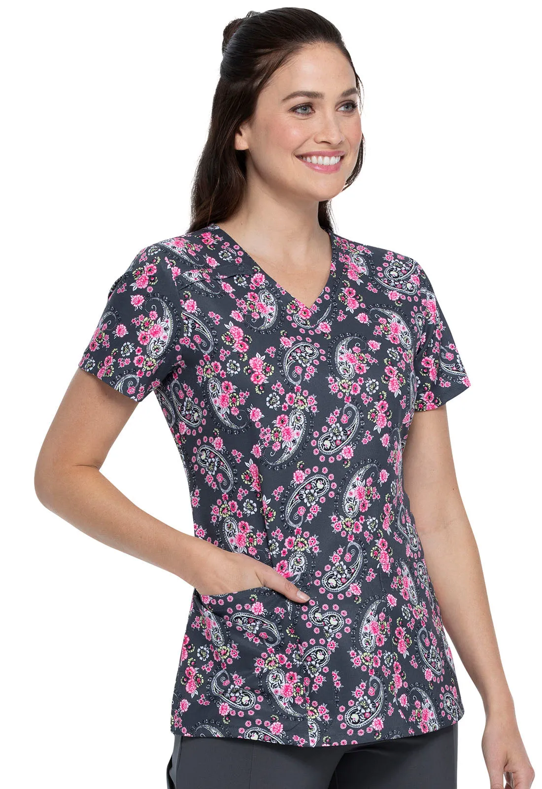 DICKIES VNECK TOP IN CRAZY FOR PAISLEY
