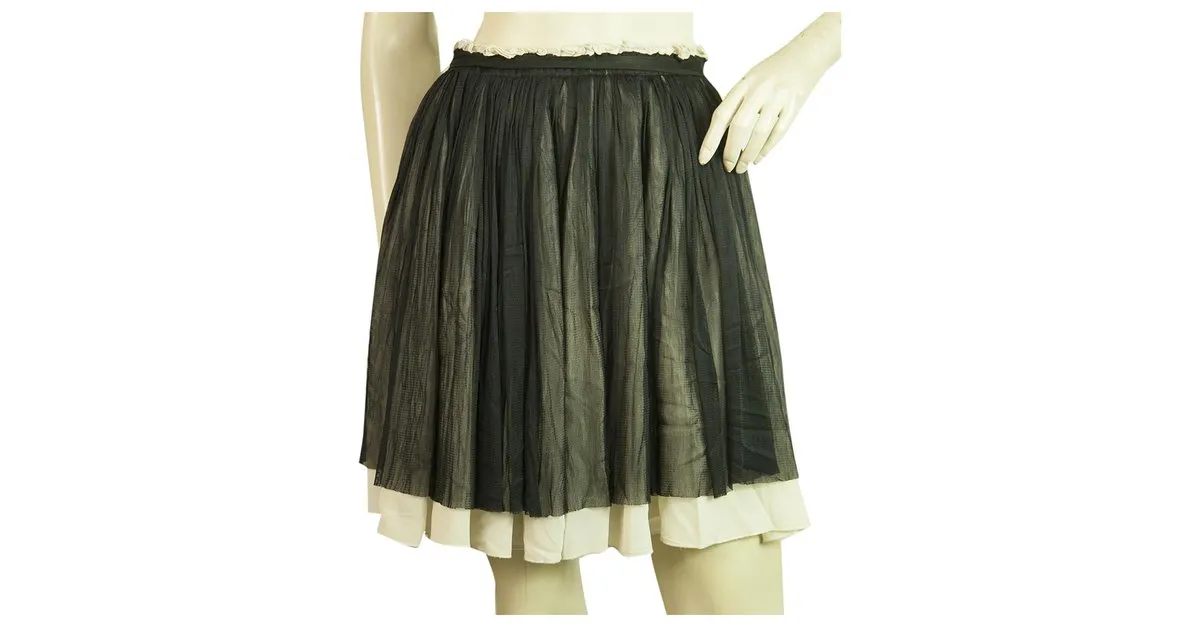 Dolce & Gabbana D&G Minifalda plisada de seda blanca y negra Talla 42 Negro 