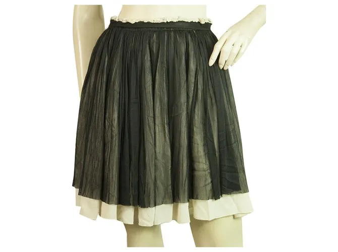 Dolce & Gabbana D&G Minifalda plisada de seda blanca y negra Talla 42 Negro 
