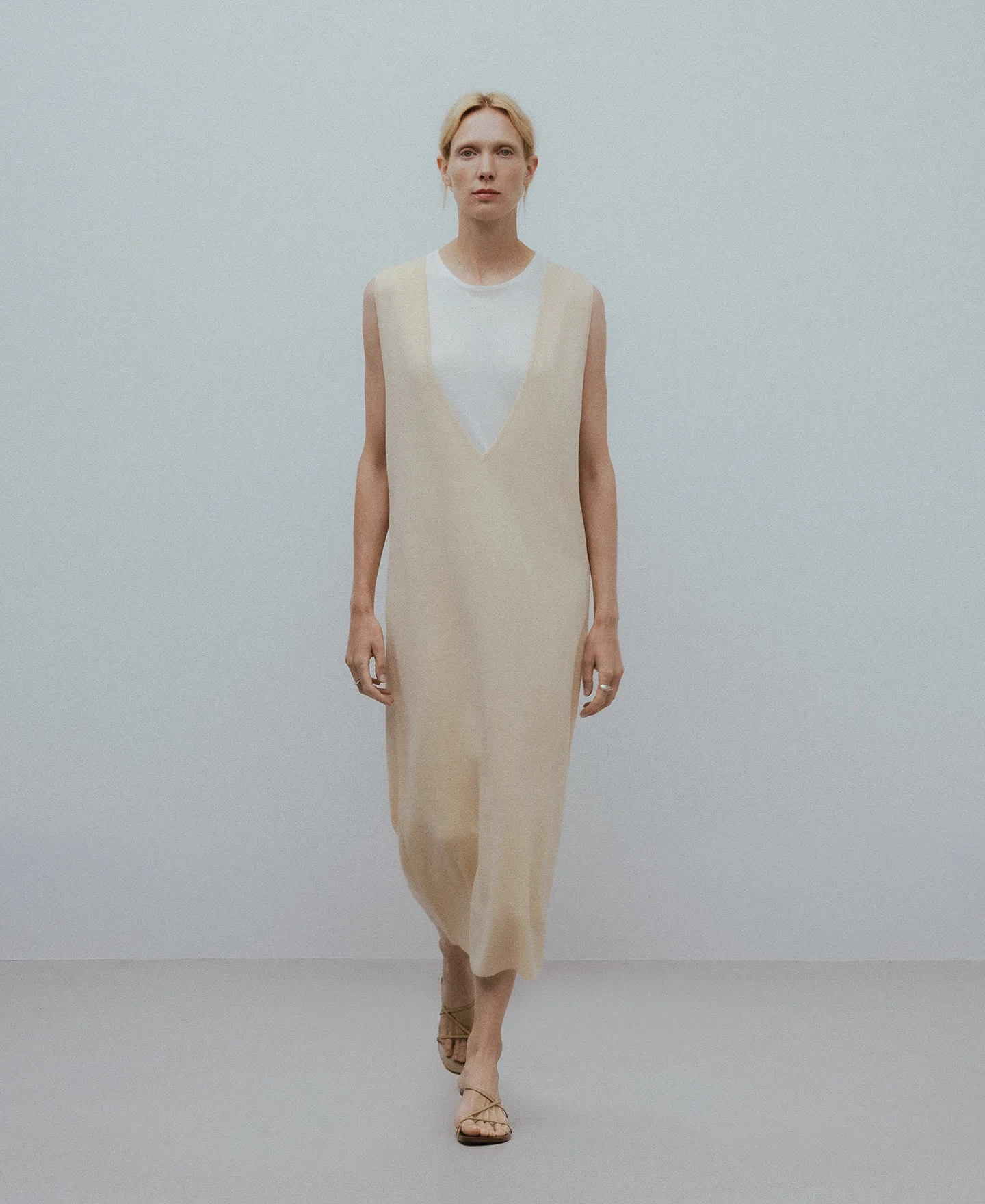 Double linen cotton dress woman