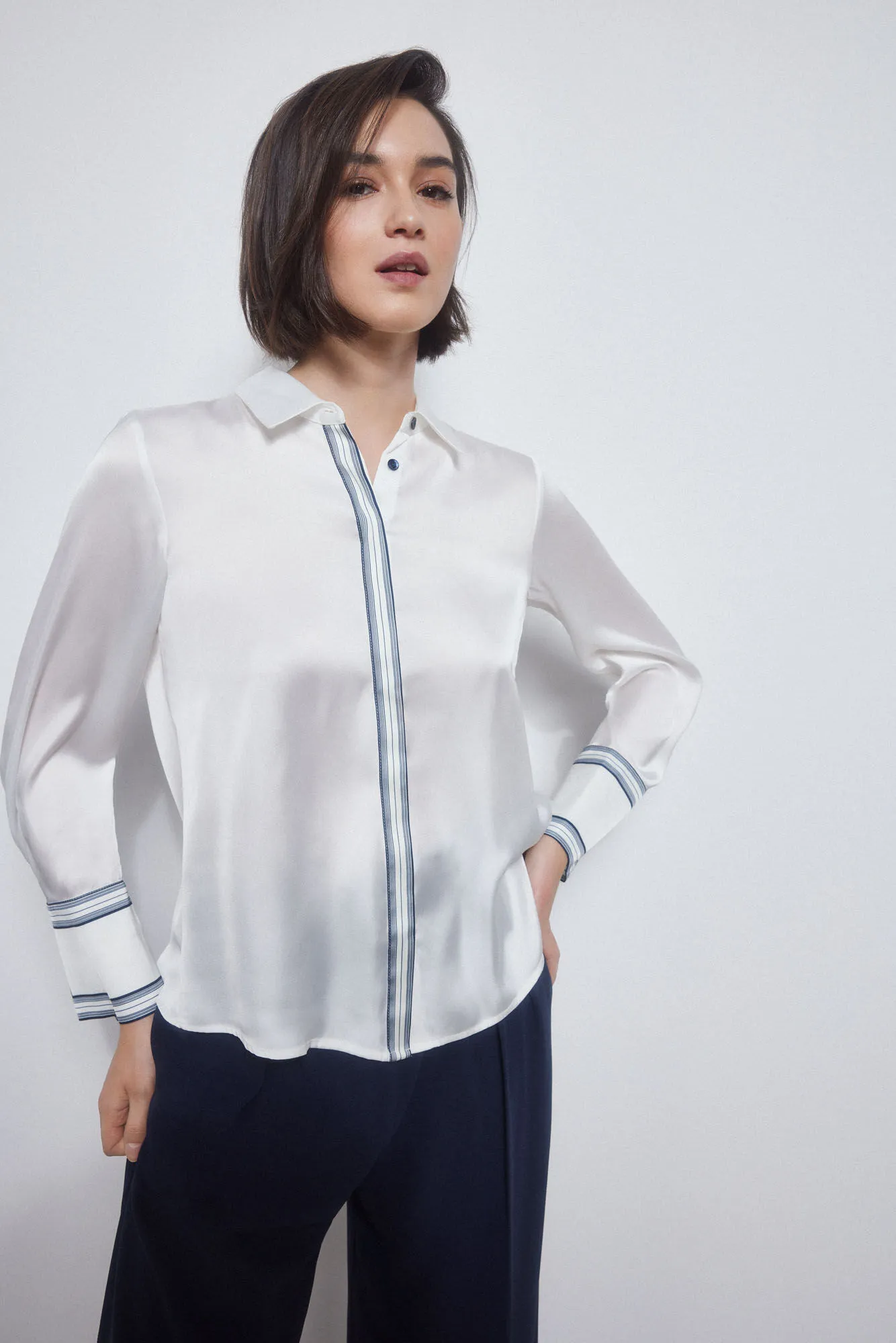 Fluid satin finish shirt.