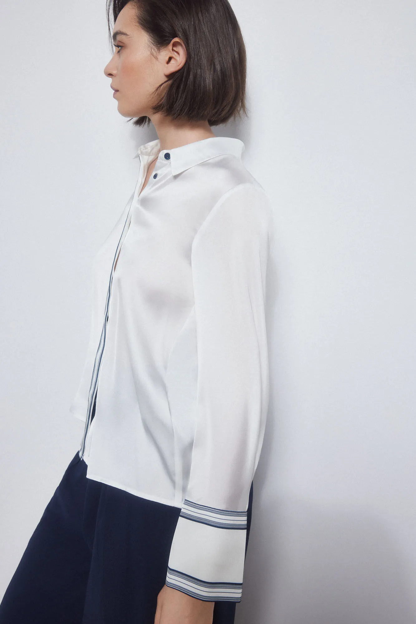 Fluid satin finish shirt.