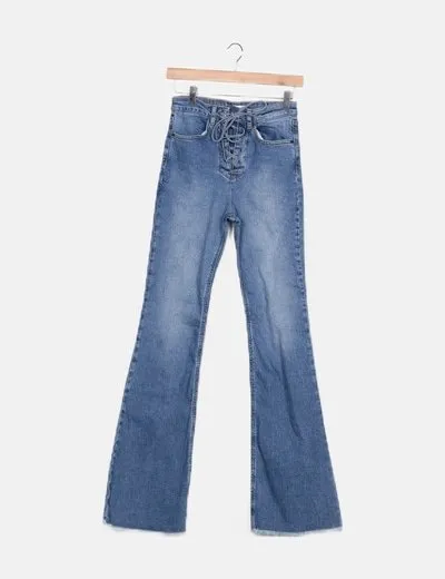 High Spirits Jeans denim azul campana lace up