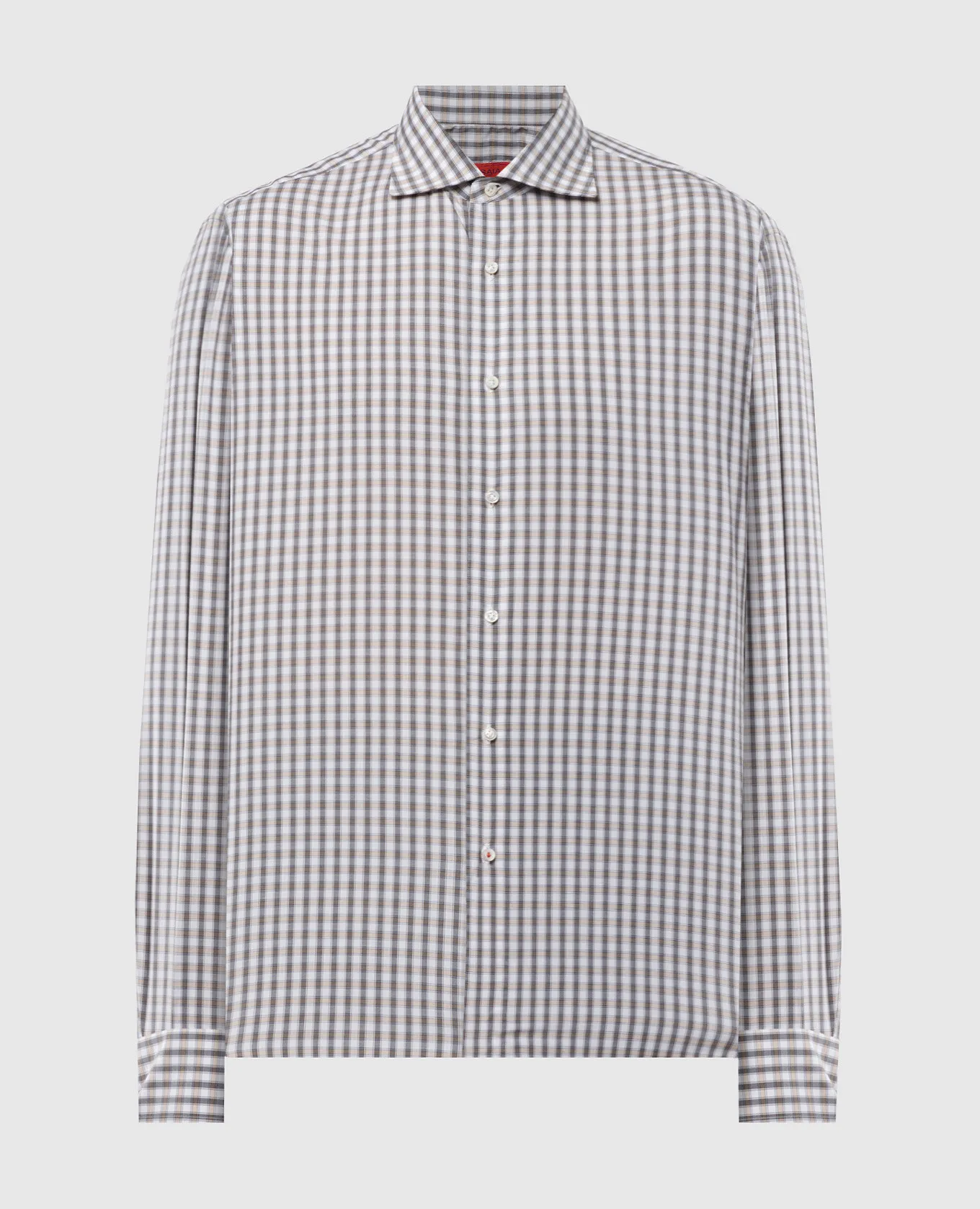 ISAIA White checkered shirt with logo patch