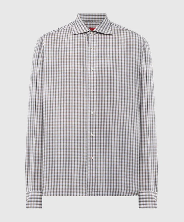 ISAIA White checkered shirt with logo patch
