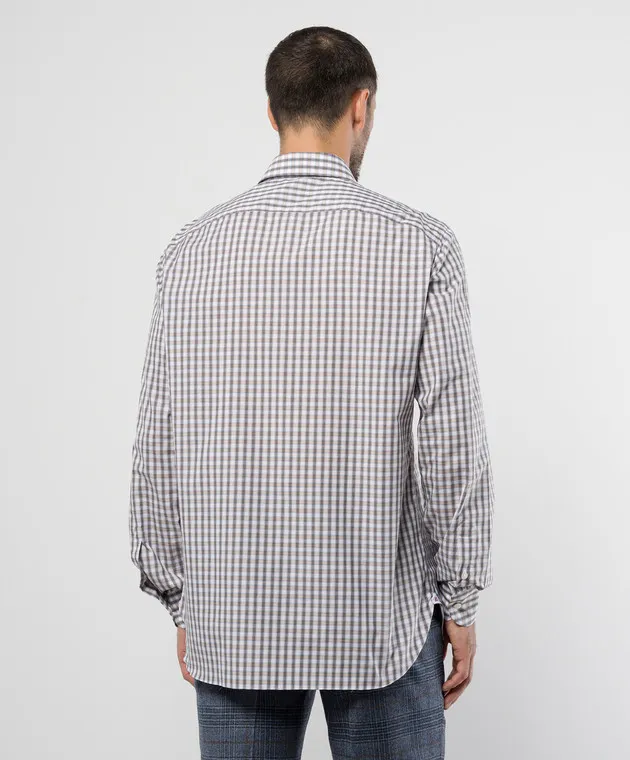 ISAIA White checkered shirt with logo patch