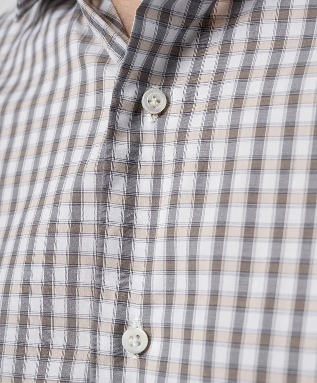 ISAIA White checkered shirt with logo patch
