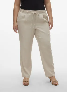JESMILO - Pantalón recto de mezcla de lino de talle alto en beige