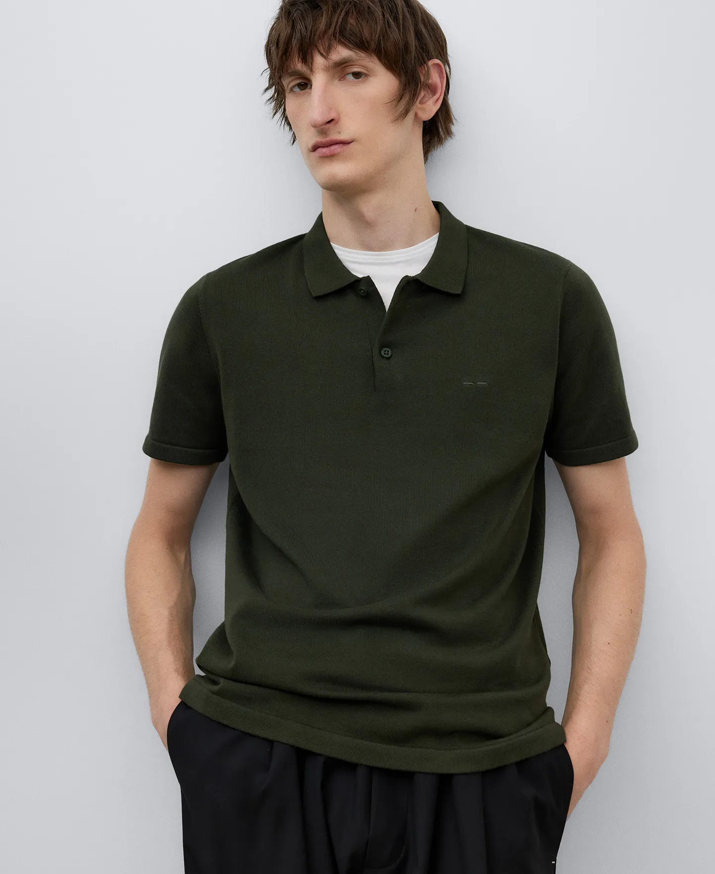 Knitted cotton polo shirt man
