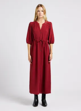 LAURENCE - Vestido largo con cuello tunecino en marron